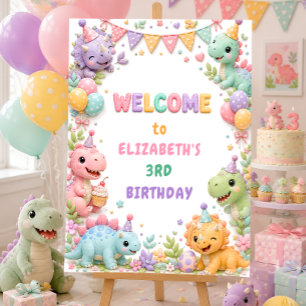 Dinosaur Girl Birthday Party Welcome Foam Board