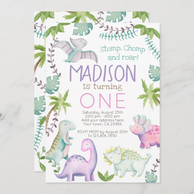 Dinosaur Girl Invitation (Front/Back)