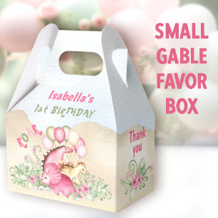 Dinosaur Girl Pastel Pink Green 1st Birthday Favor Boxes