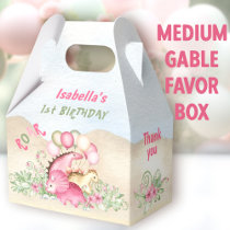 Dinosaur Girl Pastel Pink Green Birthday Medium Favor Boxes