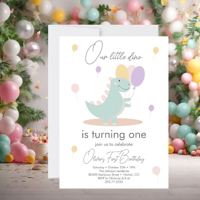 Dinosaur Girl Pink Blue Lilac Birthday Party Invitation (Creator Uploaded)