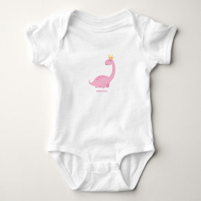 Dinosaur Girl Pink Illustrated Baby T-shirt Bodysuit (Front)