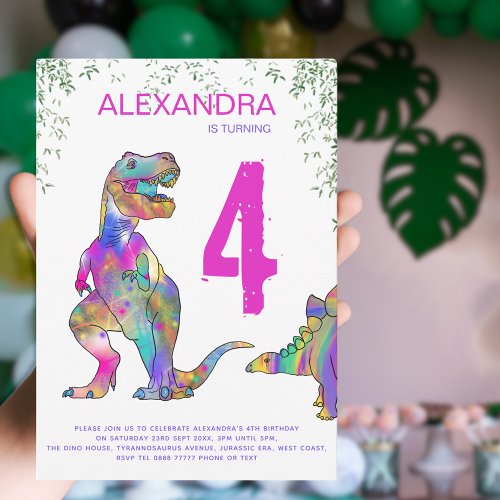 Dinosaur Girls Birthday Party Invitation