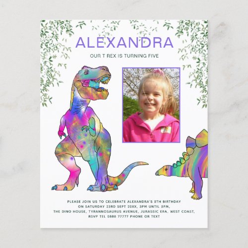 Dinosaur Girls Birthday Party Budget Invitation Flyer