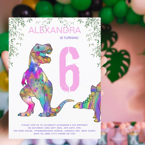 Dinosaur Girls Birthday Party budget Invitation Postcard