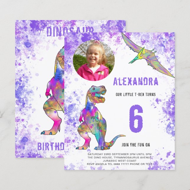 Dinosaur Girls Birthday Party Photo  (Front/Back)