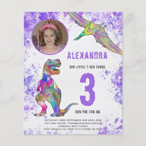 Dinosaur Girls Birthday Party Photo Budget Flyer