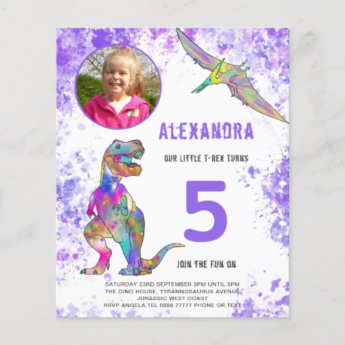 Dinosaur Girls Birthday Party Photo Budget Flyer