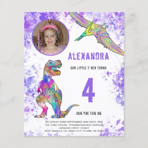 Dinosaur Girls Birthday Party Photo Budget Flyer