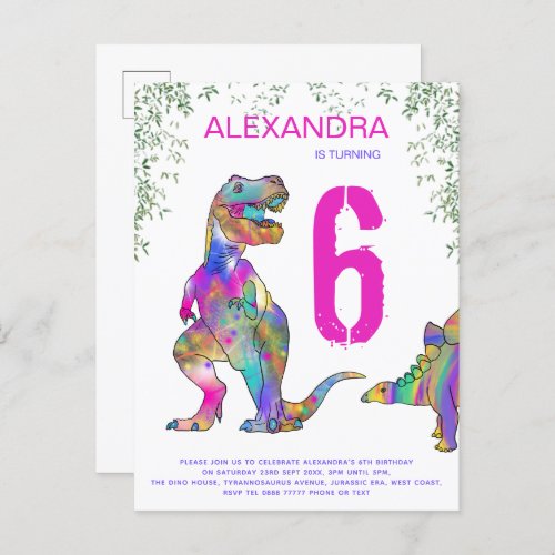 Dinosaur Girls Birthday Party pink budget Invitation Postcard