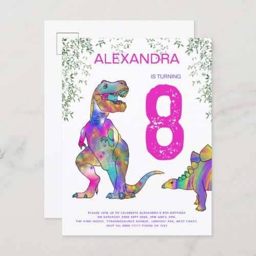 Dinosaur Girls Birthday Party pink budget Invitation Postcard