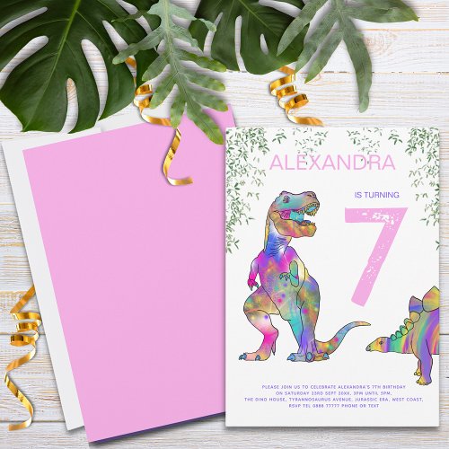 Dinosaur girls Birthday Party pink Invitation