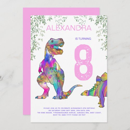 Dinosaur girls Birthday Party pink  Invitation