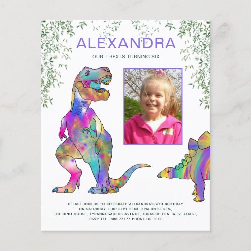 Dinosaur Girls Budget Birthday Party Invitation Flyer