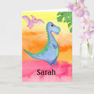 Dinosaur Girl's Name & Age Cute Birthday Card