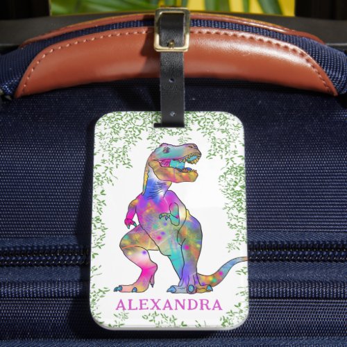 Dinosaur Girls Name Luggage Tag