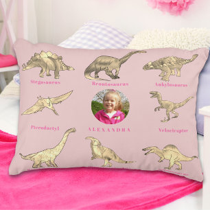 Dinosaur Girls Personalized Name and Photo Pink Accent Pillow