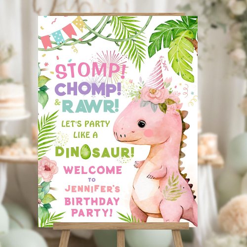 Dinosaur Girls Pink Birthday Party Foam Board