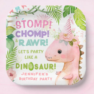 Dinosaur Girls Pink Birthday Party Paper Plates