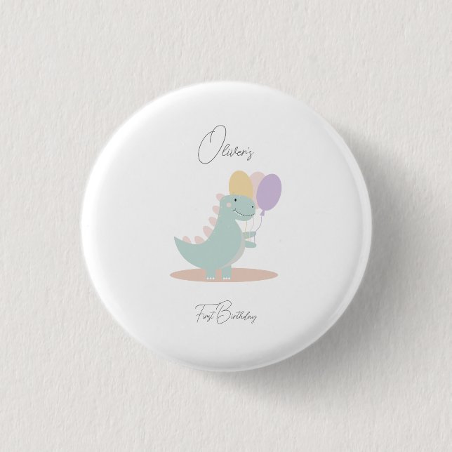 Dinosaur Girly Pink Blue Lilac Birthday Party Button (Front)
