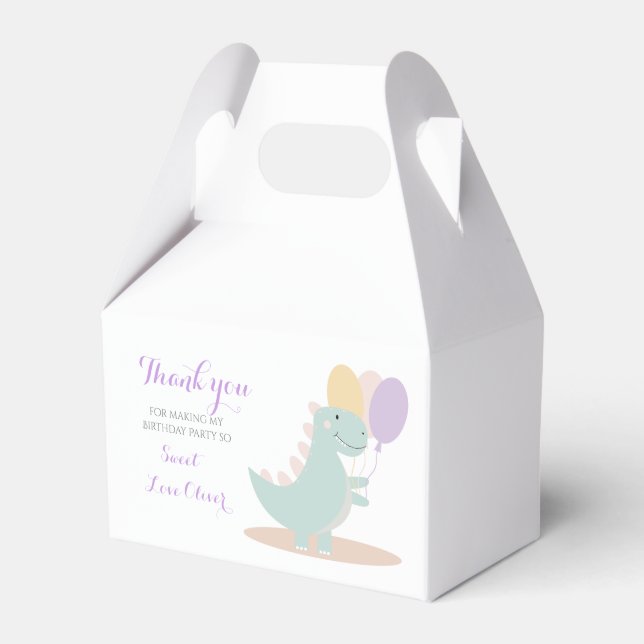 Dinosaur Girly Pink Blue Lilac Birthday Party Favor Boxes (Front Side)