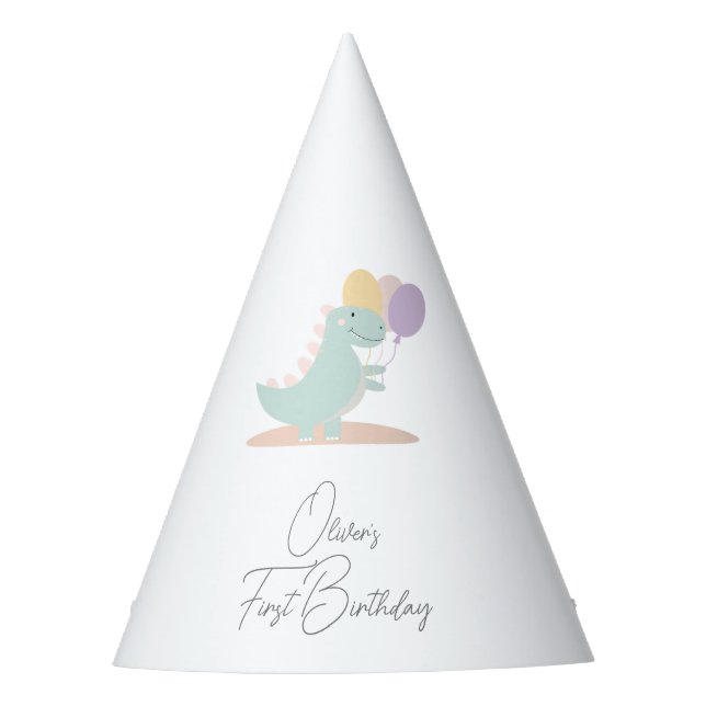 Dinosaur Girly Pink Blue Lilac Birthday Party Hat (Front)