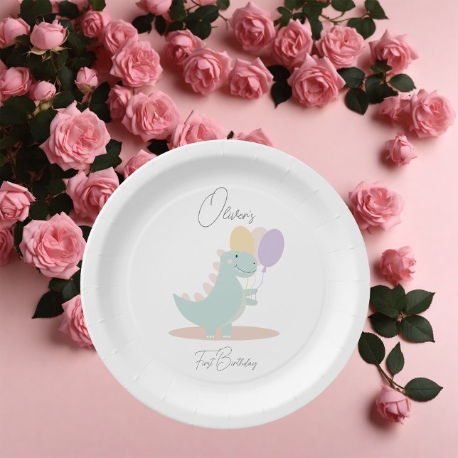 Dinosaur Girly Pink Blue Lilac Birthday Party Paper Plates (Creator Uploaded)