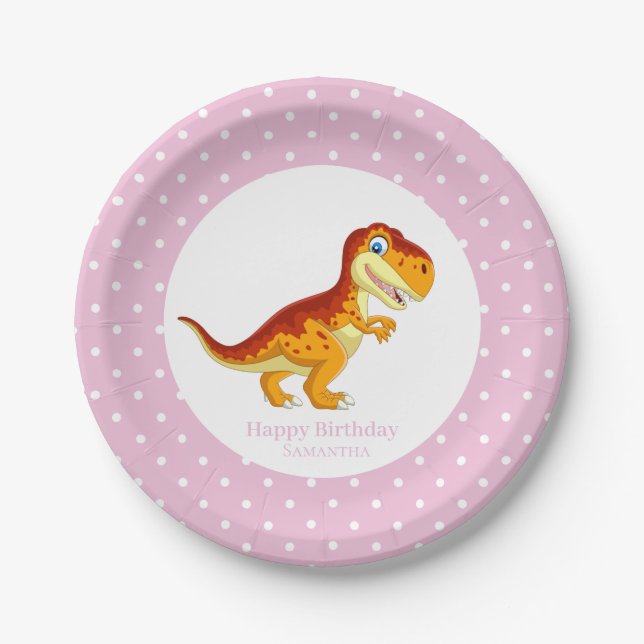 Dinosaur Gold T Rex  Party  White Dots Paper Plates (Front)