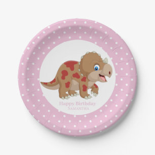Dinosaur Gold Triceratops  Party  White Dots Paper Plates