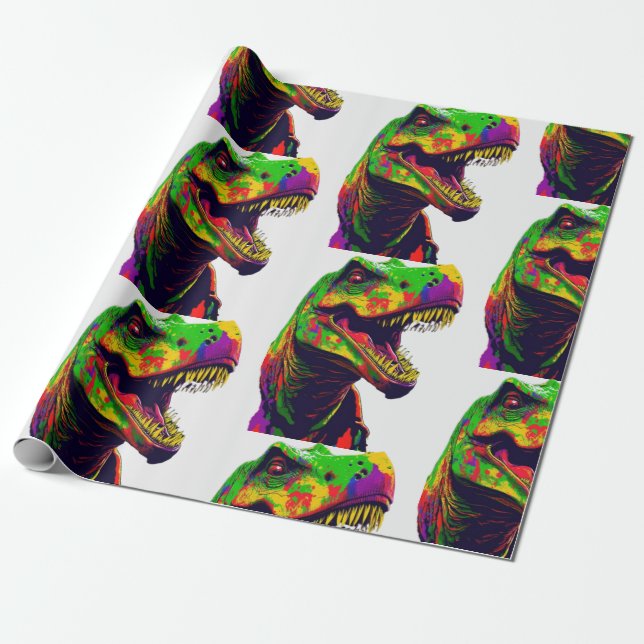 Dinosaur Green Birthday Kids  Wrapping Paper (Unrolled)