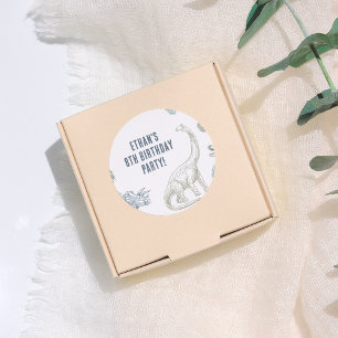 Dinosaur Green & Blue Birthday Party Classic Round Sticker