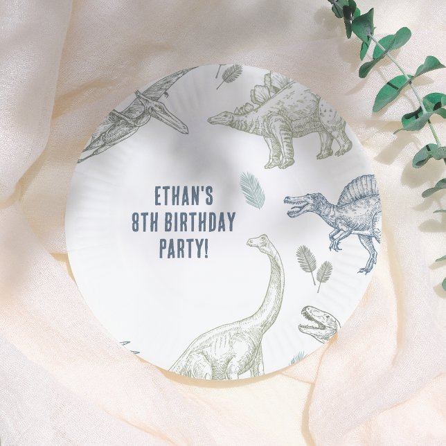 Dinosaur Green & Blue Birthday Party Paper Plates (Creator Uploaded)