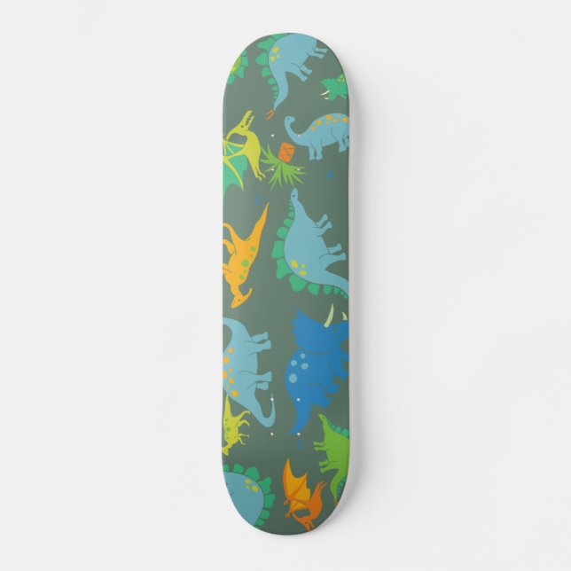 Dinosaur Green Blue Dino Boys Playful Skateboard (Front)