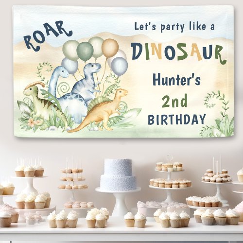 Dinosaur Green Blue Pastel Boy Birthday Banner