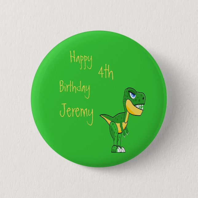 Dinosaur Green Cute Boys Age Birthday Pinback Button (Front)