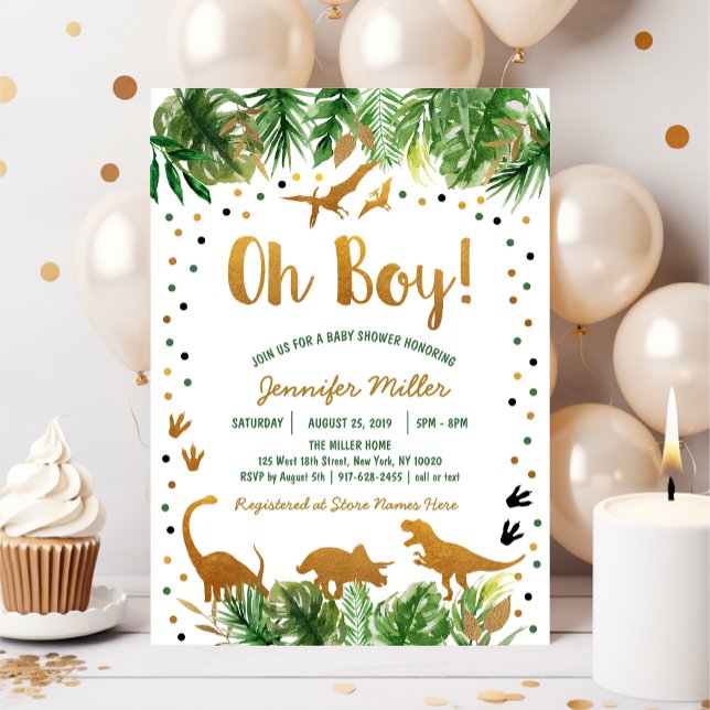 Dinosaur Green & Gold Safari Baby Shower Invitation (Creator Uploaded)