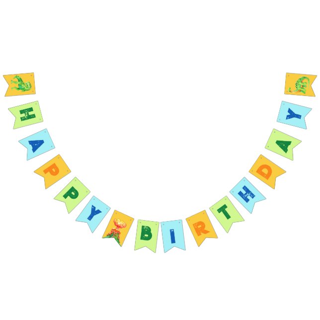 Dinosaur Green Orange and Blue Birthday Bunting Flags (All)