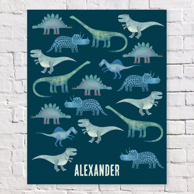 Dinosaur Green Personalized Poster (Fun personalized custom name dinosaur poster for kid's parties, nursery, bedroom and more)