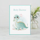 Dinosaur Green Watercolor Baby Shower Invitation (Standing Front)