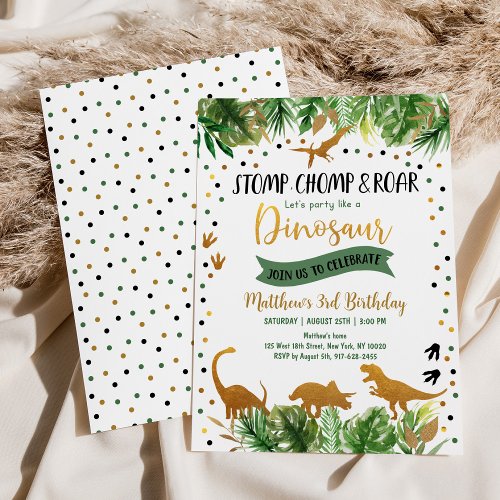 Dinosaur Greenery Birthday Invitation