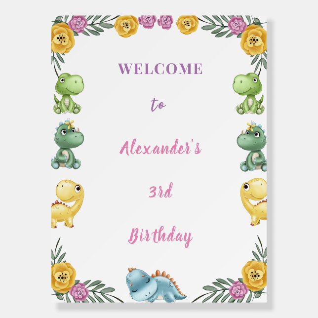 Dinosaur Greenery Birthday Welcome Foam Boards (Front)