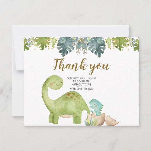 Dinosaur Greenery Floral Thank You Card