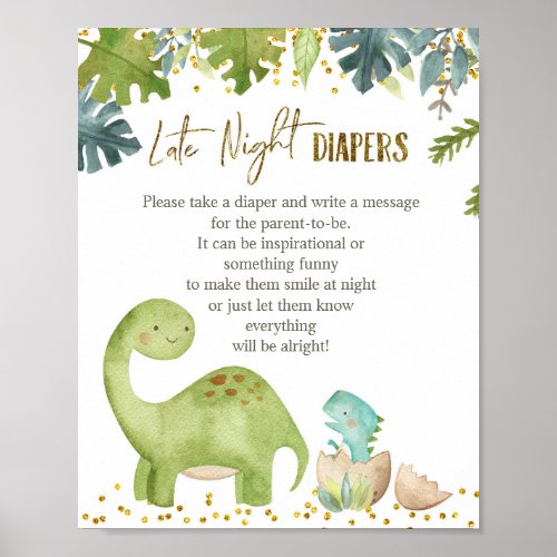 Dinosaur Greenery late night diapers game poster