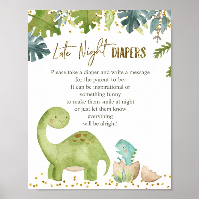 Dinosaur Greenery late night diapers game poster (Front)