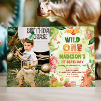 Dinosaur Greenery Wild One 1st Birthday Photo