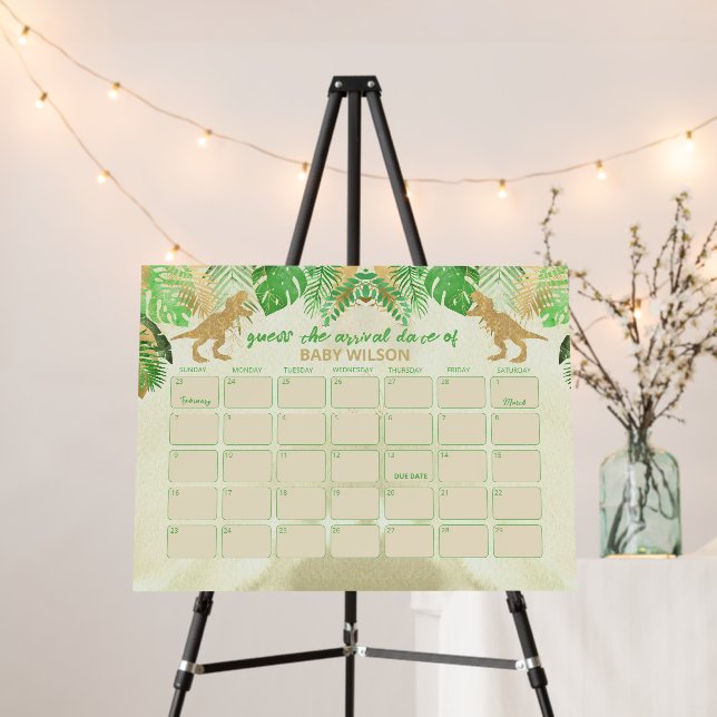Dinosaur Guess Baby Arrival Date Baby Shower Game Foam Board (In Situ (Stand))