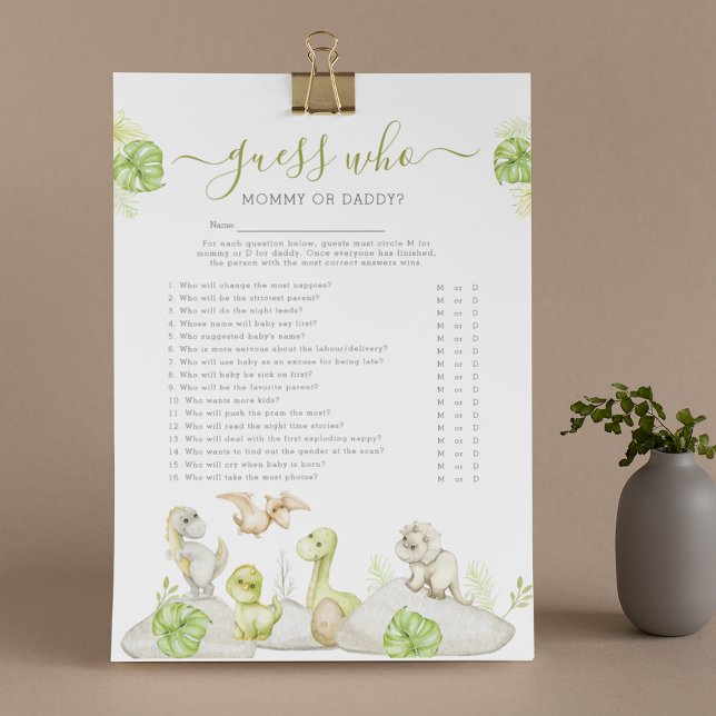 Dinosaur 'Guess Who' Baby Shower Game Flyer (Creator Uploaded)