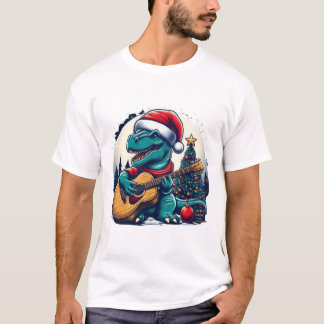 Dinosaur Guitar Player Xmas Funny day T-Shirt