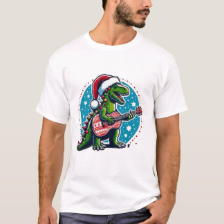 Dinosaur Guitar Player Xmas Funny day T-Shirt