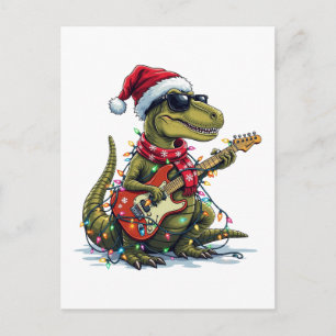 Dinosaur Guitar Player Xmas Holiday Postcard